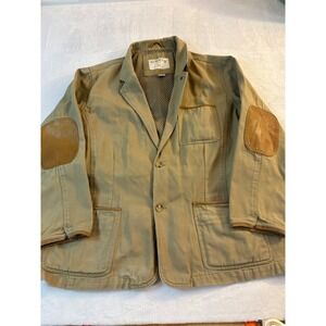 ORVIS Mens Tan Cotton Field Jacket Leather Elbow Patches Size 50 Hunting Patch